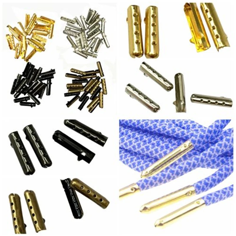 100 sztuk/zestaw Shoelace głowy Aglets Diy końcówki sznurowadeł wymiana koniec buty liny głowy liny Cip Tail Clamp Bullet akcesoria do butów