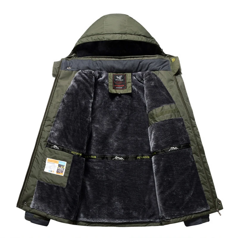 Casaco de inverno masculino de lã, jaqueta grossa e quente para homens, parca casual com capuz, à prova d\'água de alta qualidade para áreas