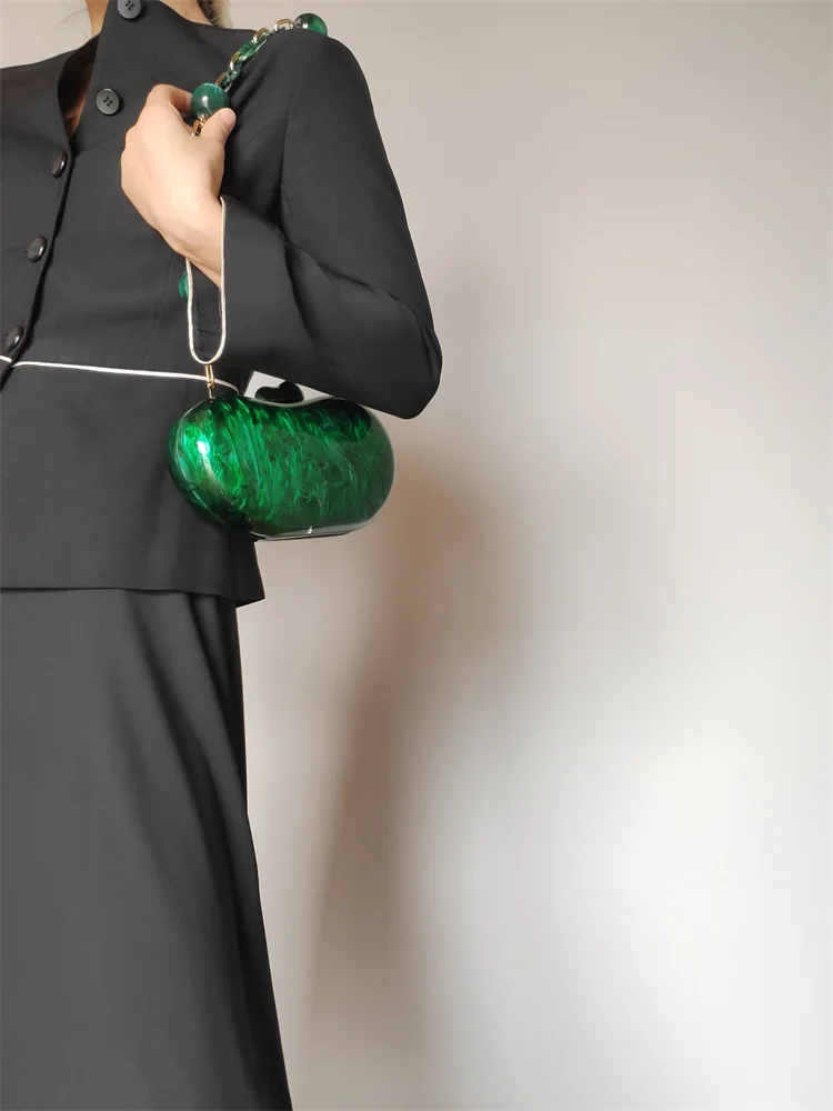 【Wander Lamar】Fashion Geometric Clutch Acrylic Designer Green Clutch Bags Beads Chain Clutch