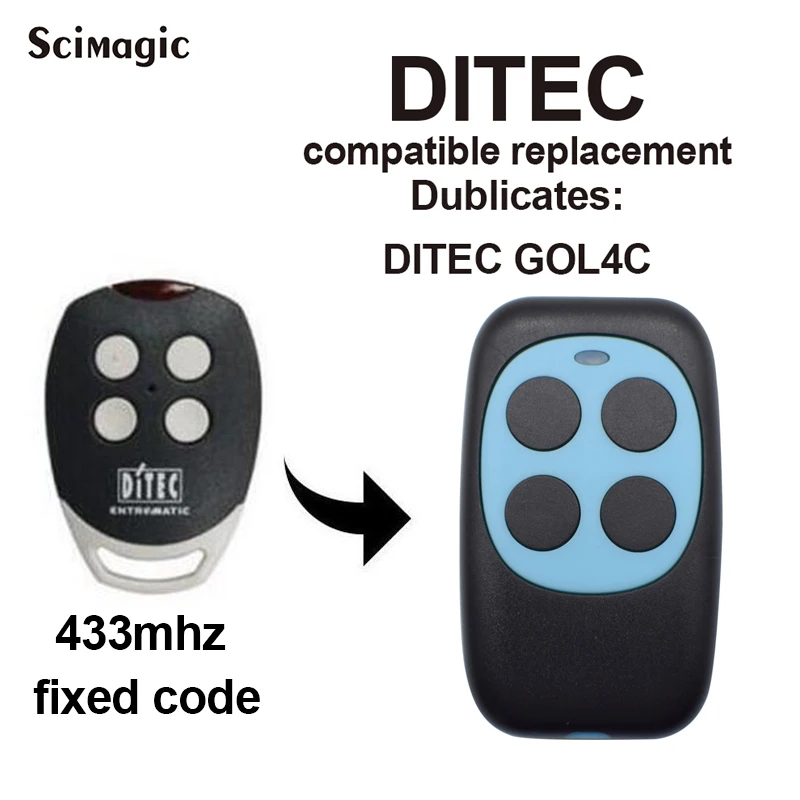 Ditec BIXLS2 BIXLP2 GOL4 BIXLG4 Garage Remote Control 433MHz Rolling Code & DITEC GOL4C Gate Keychain Fixed Code 433.92MHz