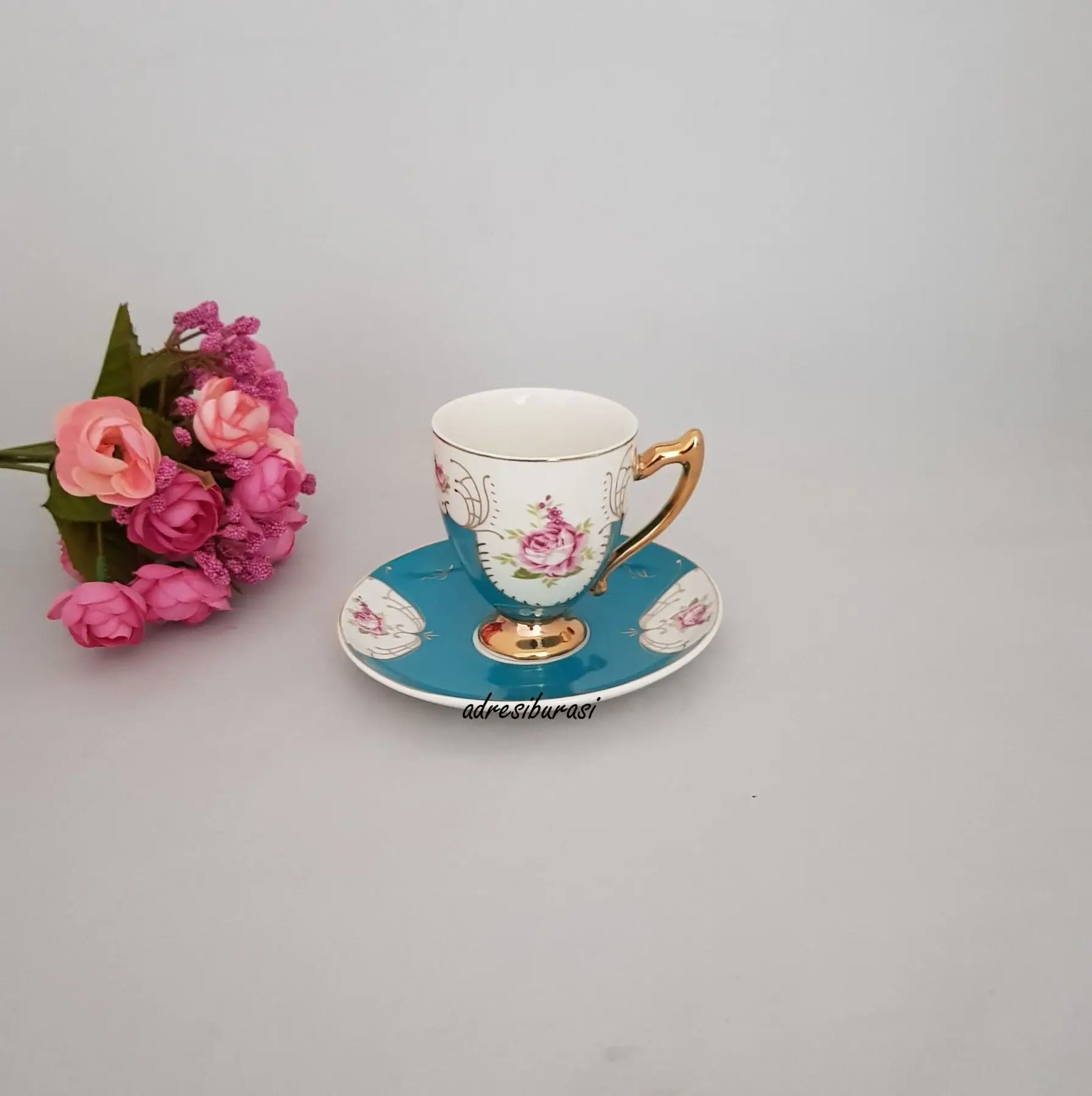 

DOLBOVI ACAR ROSE PATTERNED GILDING HANDLE PORCELAIN 6 LI FİNCAN KIT-FATURALI-SAME DAY FREE SHIPPING mug кружка coffee cup cup