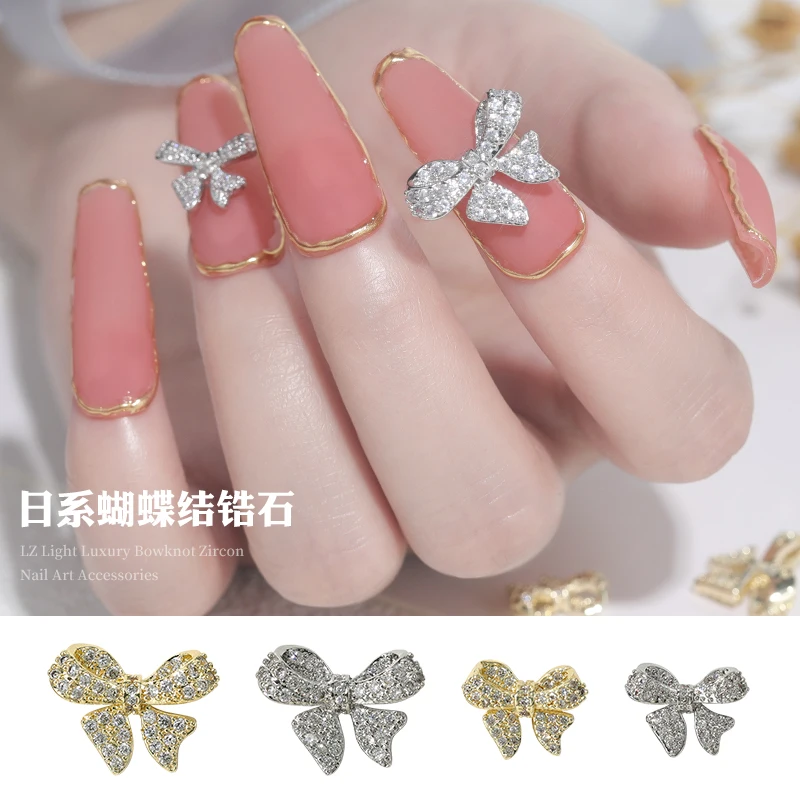 HNUIX 3D Delicate Zircon Nails Decor Nail Rhinestones Charms Shiny DIY Nail Bow Tie Drill Nail Art Decoration Manicure Ornaments