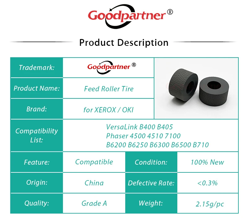 10 Pickup Feed Roller Tire for OKI B6200 B6250 B6300 B6500 B710 B720 B730 for XEROX 4500 4510 7100 B400 B405 6125 6130 3615 3655