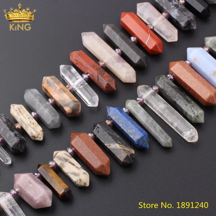 

25pcs/Strand Middle/Top Drilled Mix Color Natural Stones Hexagonal Double Point Loose Spacer Beads For DIY Jewelry Accessories