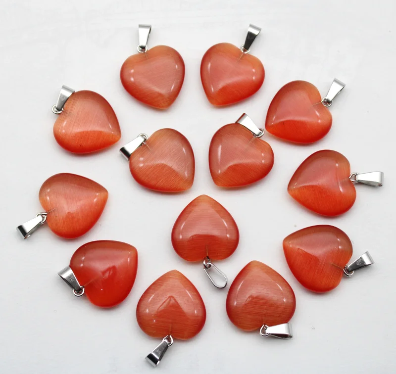 

2021 hot sale 20mm natural Cat eye stone agates Crystal heart pendants for Diy jewelry making earring pendant Accessories 12pcs