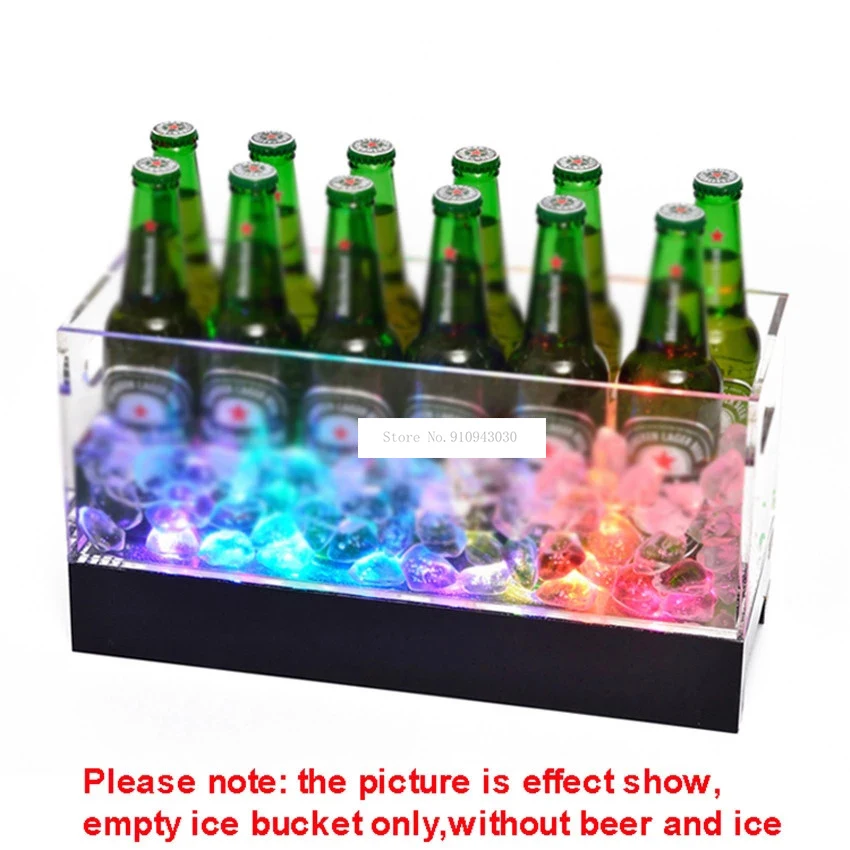 

40x15cm 12 Lattice LED Lighting Ice Barrel Transparent Acrylic Champagne Beer Ice Bucket Luminescent For Night Club Bar KTV