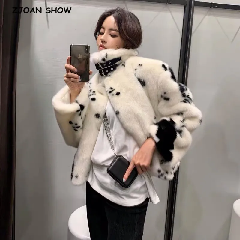 Winter Turn down Collar Lapel Hairy Shaggy Soft Faux Fur Coat Green Women Long Sleeve Furry Fur Warm Jacket Short Outerwear