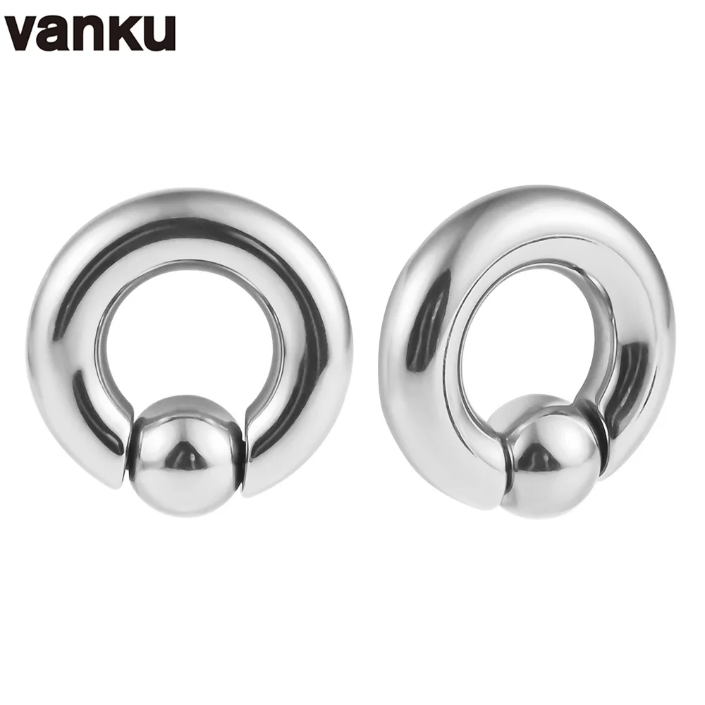 Vanku 10pcs Stainless Steel Ear Plugs and Tunnels Big Size Captive Hoop Rings Nose Rings Nipple Rings Piercing Body Jewelry