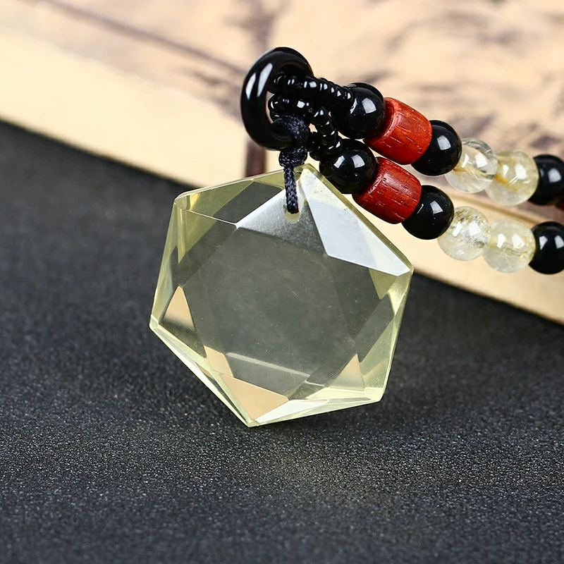 Natural Yellow Citrine Hexagram Six Pendant Citrine Gemstone Clear Bead Necklace 25mm Drop Shipping AAAAAA