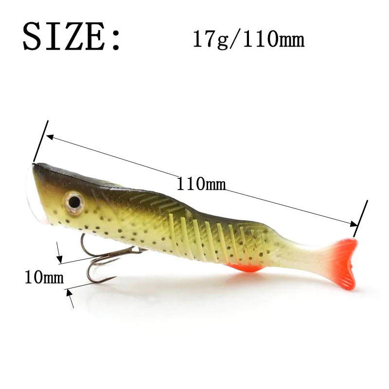 TOMA 110mm 17g Soft Plastic Fishing Lures Minnow 3D Eyes Simulation Tail Artificial Silicone Sea Fishing Lure Big Pike Soft Bait