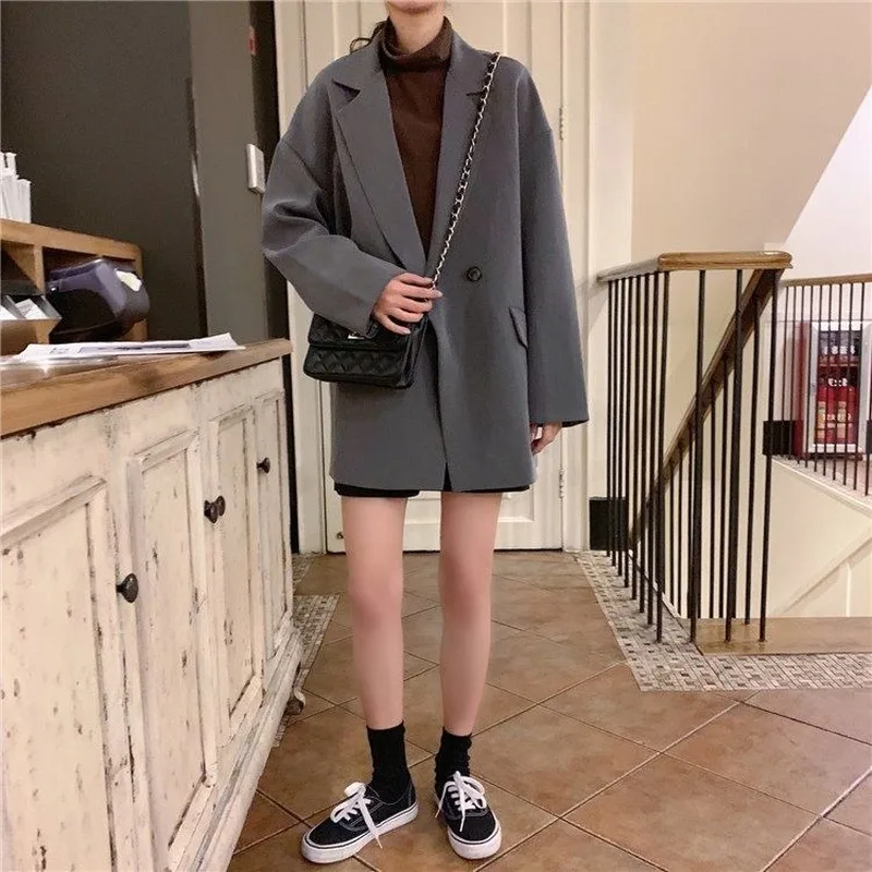 Blezery damskie podwójne piersi świeży styl Preppy luźny wypoczynek cały mecz wiosna nowe topy piękny Ulzzang Fashion Chic Ins znosić