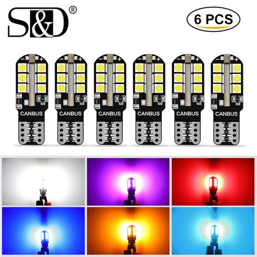 Bombillas Led Canbus T10 W5W WY5W 168 194 lámparas para Interior de coche, luz de techo para matrícula, 12V, blanco, amarillo y rojo, 6 uds.