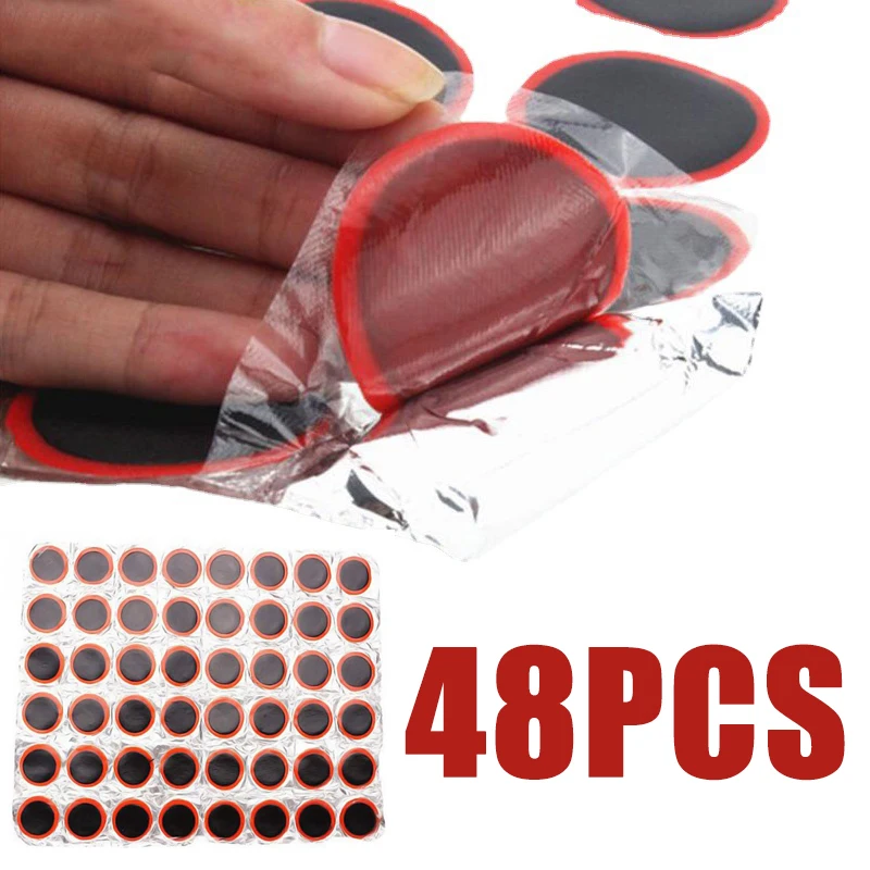 48pcs Rubber Puncture Patches Bicycle Tire Tyre Tube Repair Cycle Patch Kit No Glue Bicycle Inner Tube Puncture Repair Tools