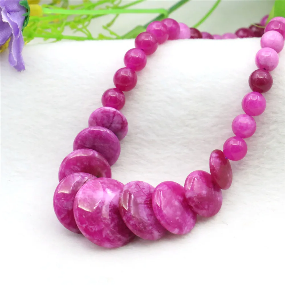 

6-14mm Round & Oblate Incremental Rose Red Jades Necklace Natural Stone Chalcedony Neck Wear Women Fashion Jewelry Making Design