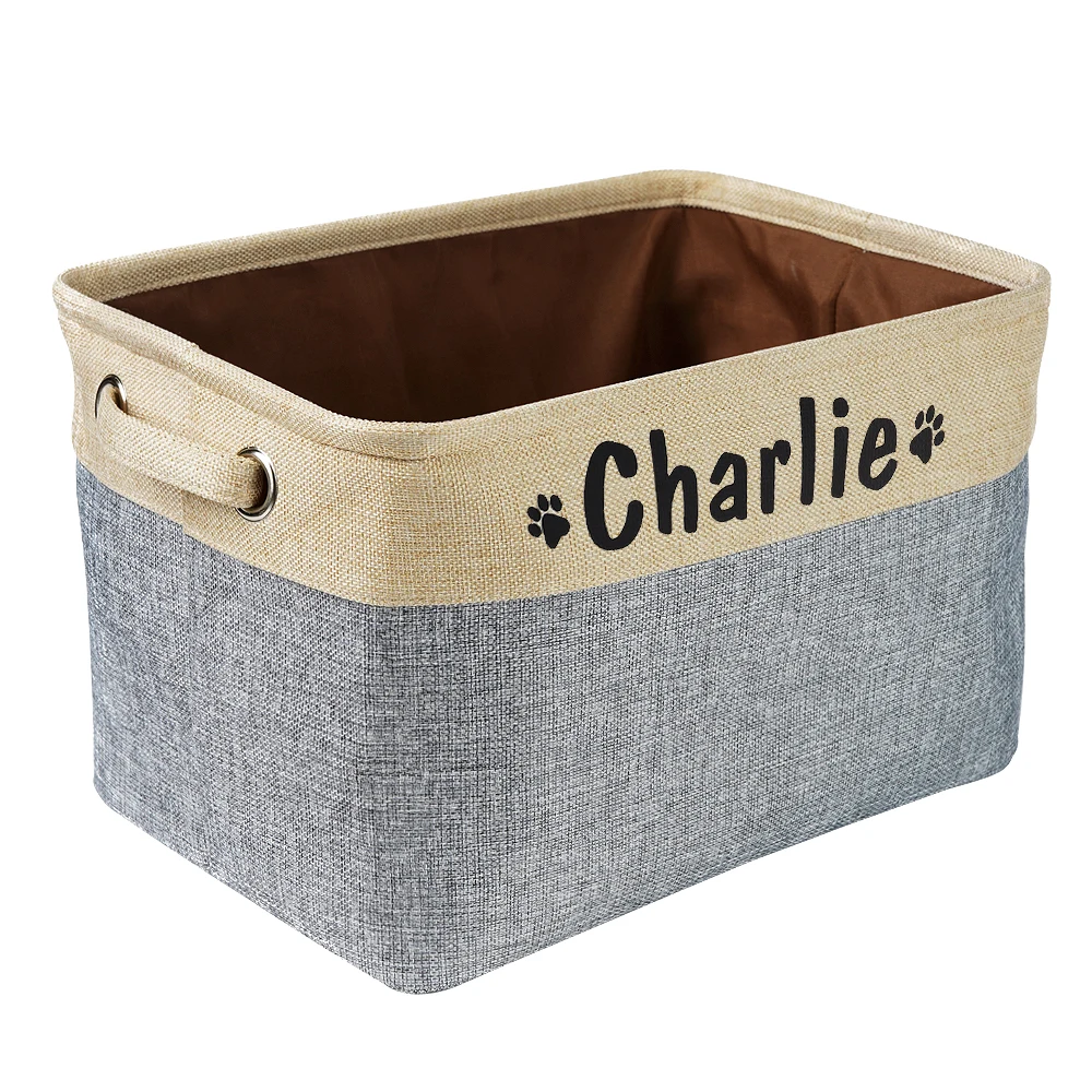 Personalized Pet Storage Box Free Custom Dog Storage Baskets For Dog Toys Clothes No Smell Free Print Dogs Name With Cute Paw