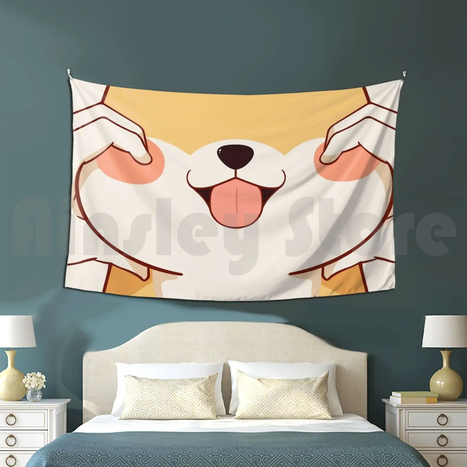 Cute Doggo! Tapestry Living Room Bedroom Kawaii Shiba Kawaii Shiba Doggo Dog Cute Adorable Cheeks Japan Japanese Anime Cute