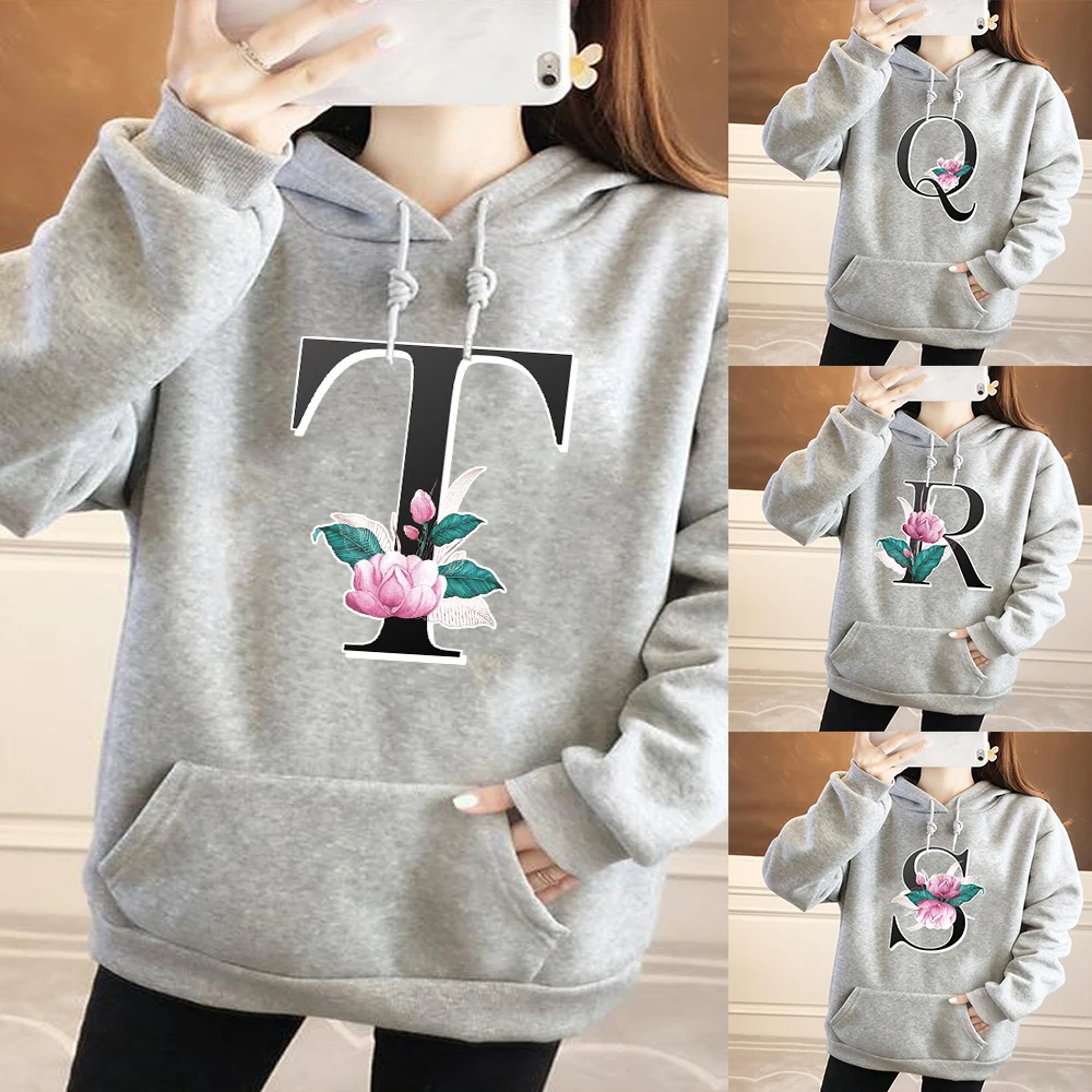 

Harajuku Hoodie Sweatshirt Marble Letter Print Sweatshirt Clothing Pullover Polyester Cotton Hoodie Womens Winter Jacket