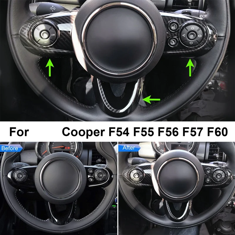 3pcs Carbon Fiber Steering Wheel Trim Cover For BMW MINI Cooper F54 F55 F56 F57 F60 Steering Wheel Trim Cover Car Accessories