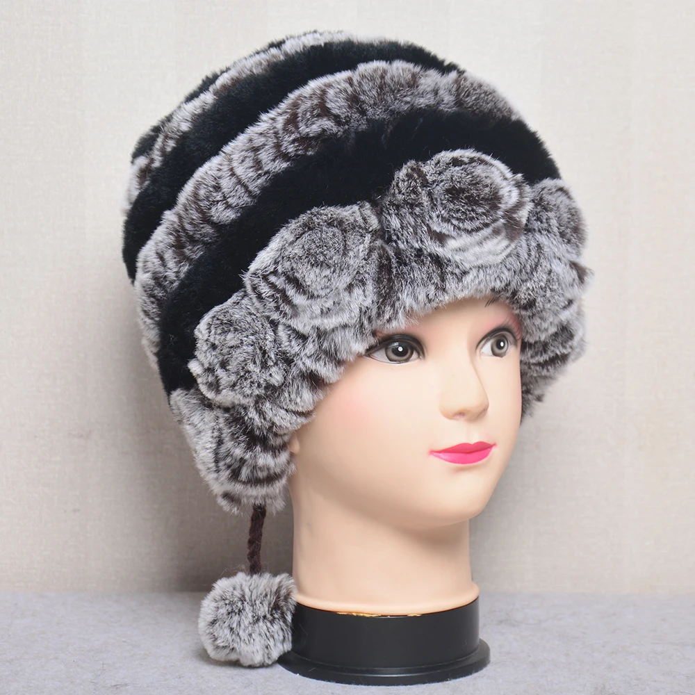 Hat Women\'s Winter Female Hat for Women 100% Real Rex Rabbit Hat Rex Rabbit Fur Cap Fashion Lady Winter Warm Luxury Headwear Hat