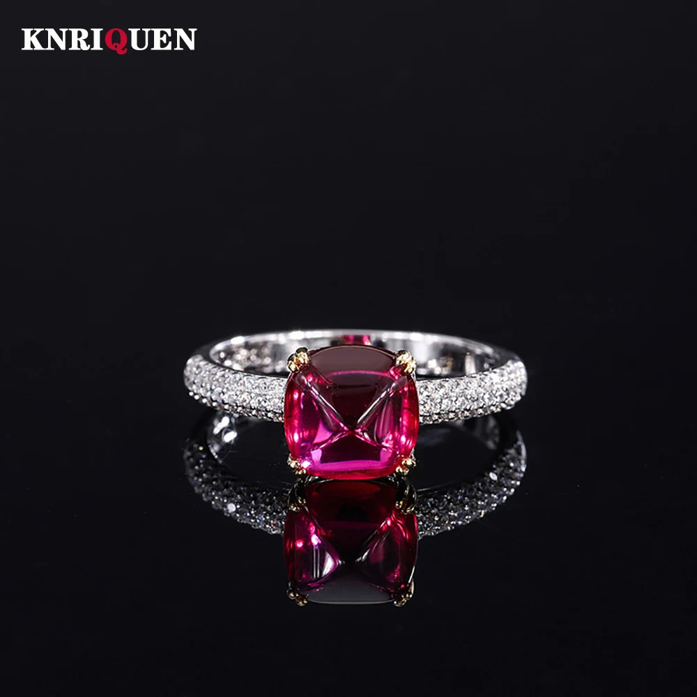 

Vintage 100% 925 Real Silver 8*8MM Sugar Tower Ruby Sapphire Emerald Rings for Women Charms Wedding Party Ring Fine Jewelry Gift