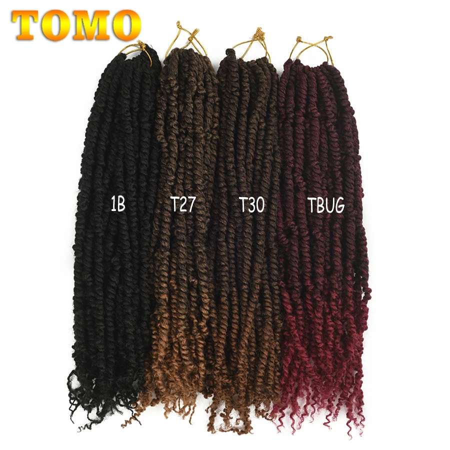 TOMO-Paixão pré-torcida Twist Crochet Hair, pré-looped, boêmio, tranças encaracoladas, tranças sintéticas, extensões, 12, 18, 24 polegadas