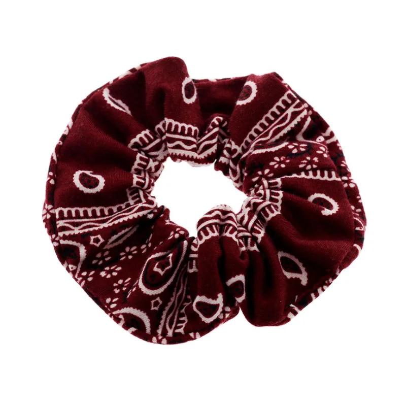 Women BOHO Style Scrunchies Printed Hair Tie Velvet Fabric Covered Elastic Hair Rope  Hair Accessories