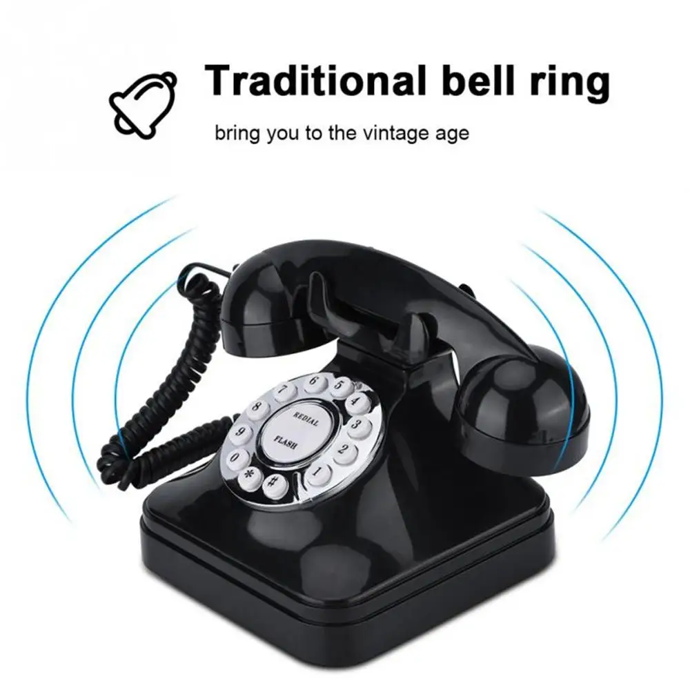 Vintage Retro Landline Phone for Home Office Old Fashioned Corded Telephone with Classic Bell Push Button Technology - Black