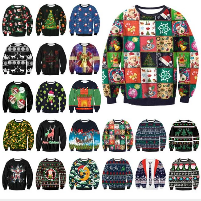 3D Christmas Deer Snowman Christmas gift Santa Claus Patterned Ugly Sweater Jerseys and Sweaters blouses For Men Women Pullover