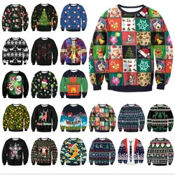 3D Christmas Deer Snowman Christmas gift Santa Claus Patterned Ugly Sweater Jerseys and Sweaters blouses For Men Women Pullover