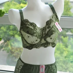 Lace Floral Set Push Up Bra Women Comfort Tight Bra and Panty Set Sexy Underwear Set B C D E F G H Plus Size