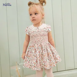 Little maven 2024 Summer Dress Baby Girls Cotton Floral Casual Clothes Soft and Comfort for Toddler Infant Kids 2 to 7 years