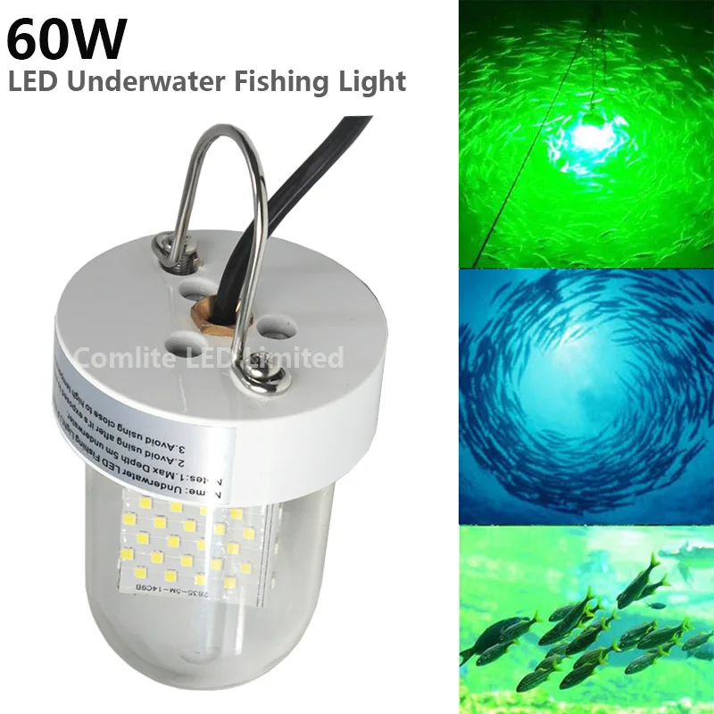 DC12V-24V 6M Cable 60W Squid LED Fishing Lights Underwater Night Fishing Boat Lights