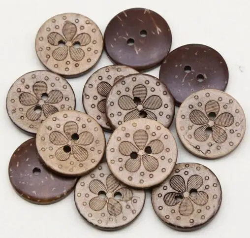 30pcs/lot Size:12.5mm-20mm Round Natural Coconut 2 Holes Button 5 Petals Design Buttons Sewing Accessories (SS-905)