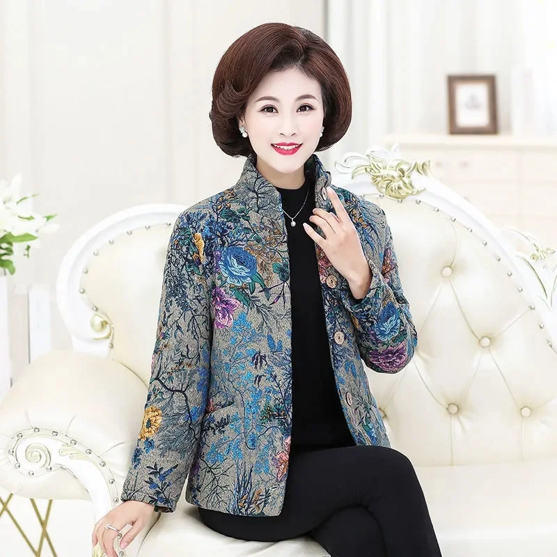 Middle-aged Elderly Women Plus Jacket Cotton-padded Jacket 2024 Autumn Winter Female Short Plus Velvet Thick Mother Coat A735