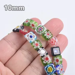 Flat Square 6mm 8mm 10mm Random Mixed Flower Patterns Millefiori Glass Loose Beads Lot For DIY Jewelry Making Findings