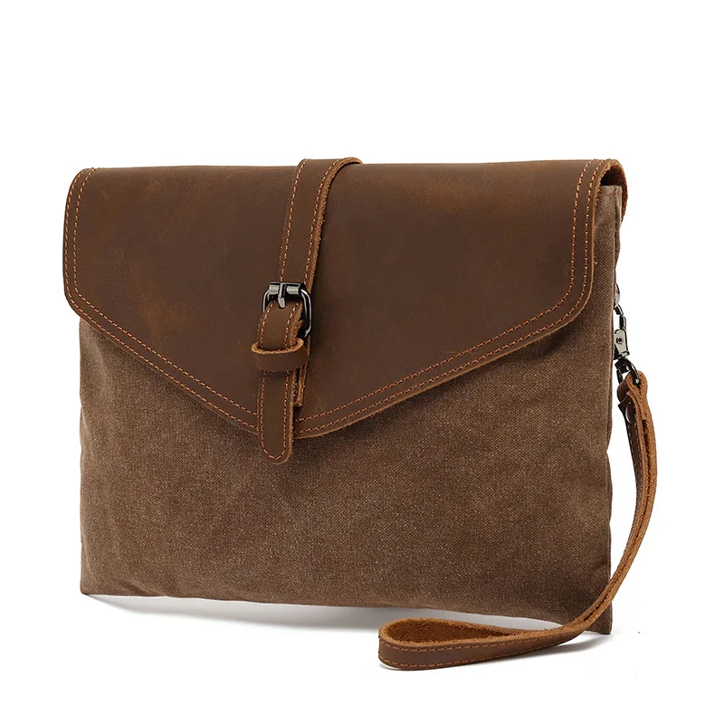 

Men's Clutch Bag Vintage Canvas Envelope Bag Casual Designer Solid Crossbody Bag Zipper Ipad Simple Version Small Male Handbag