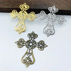 20 pcs/lot 58*63mm Metal Filigree Cross Flowers Slice Charms base Setting Jewelry DIY Components Findings