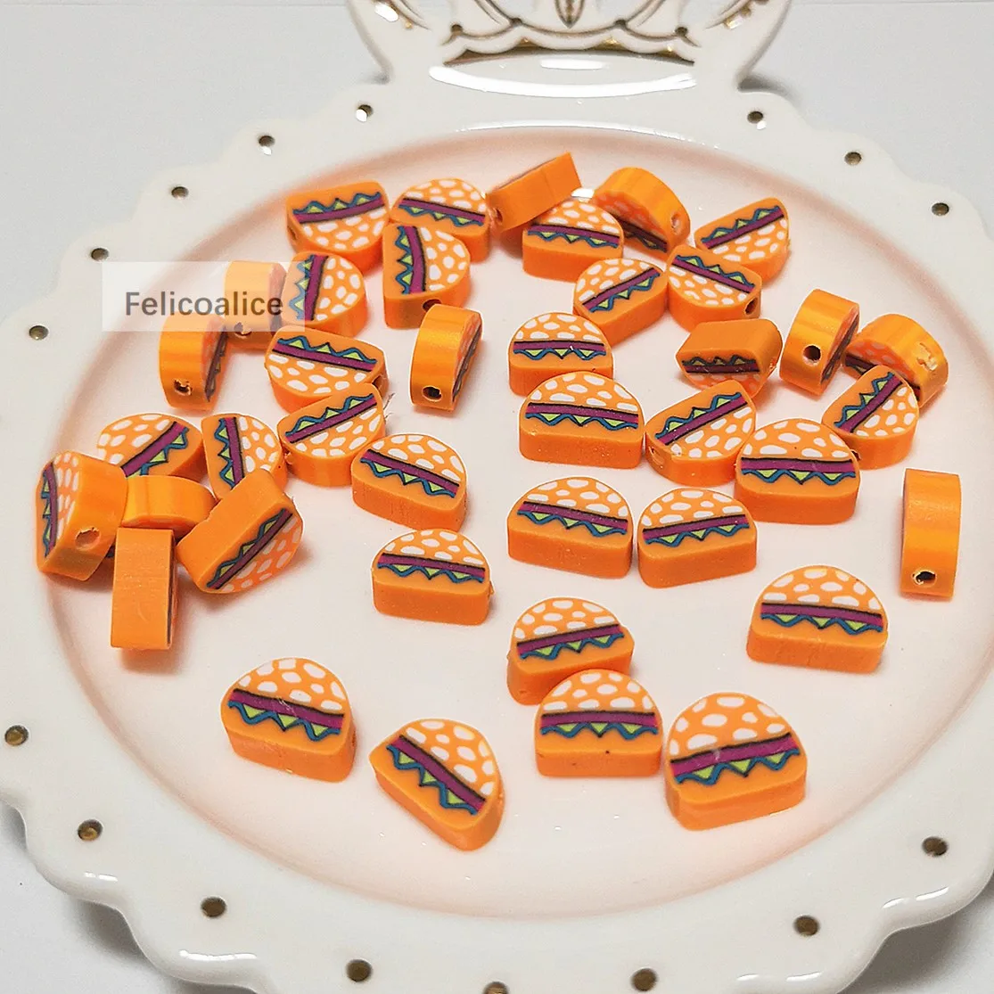 40pcs 10mm Orange Hamburger Shaped Food Polymer Clay Spacer Beads For Jewelry Making DIY Handmade Accessories