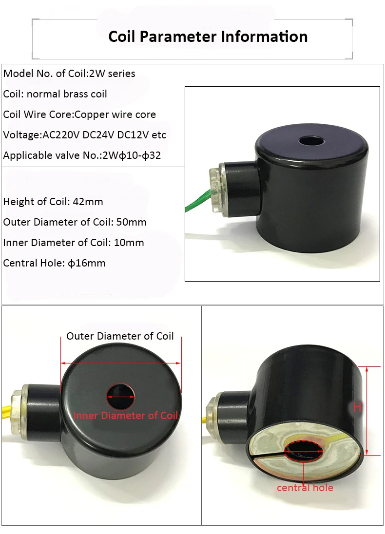 3/8" 1/2" 3/4" 1" 1-1/4" Normalerweise geschlossene Magnetventilspule 110V 12V 24V 220V 380V für 2W-10 2W-15 2W-20 2W-25 2W-32 – Detail 1