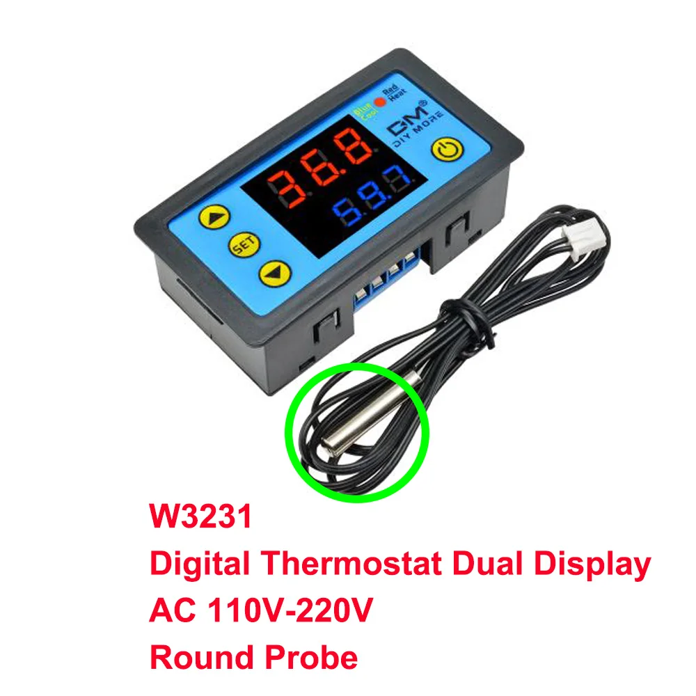 W3231 Temperature Controller Digital LED Dual Display AC 110v-220V DC 12V 24V Thermometer Temp Thermo Controller Ntc Sensor