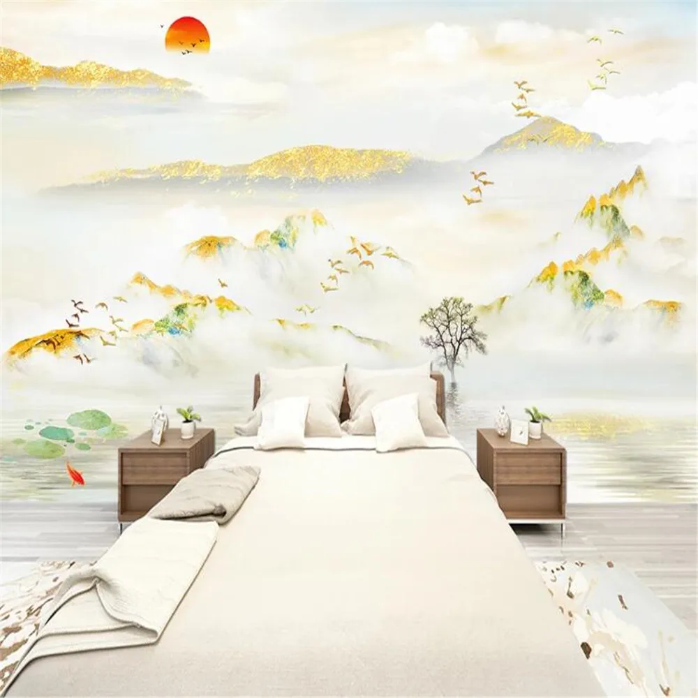 

Пользовательский 3D настенный бумажный Декор Milofi, картина, новый китайский мраморный узор, чернильный пейзаж, фон для телевизора, большая на...