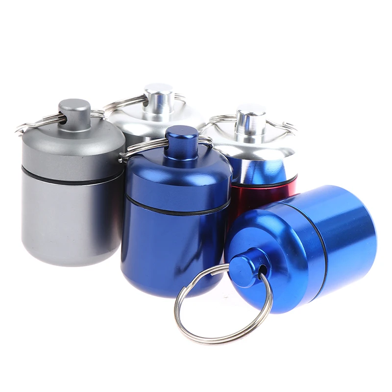 1pc Waterproof Aluminum Pill Box Medicine Case Container Bottle Holder Keychain Carabiner Outdoor Pill Case PillBox