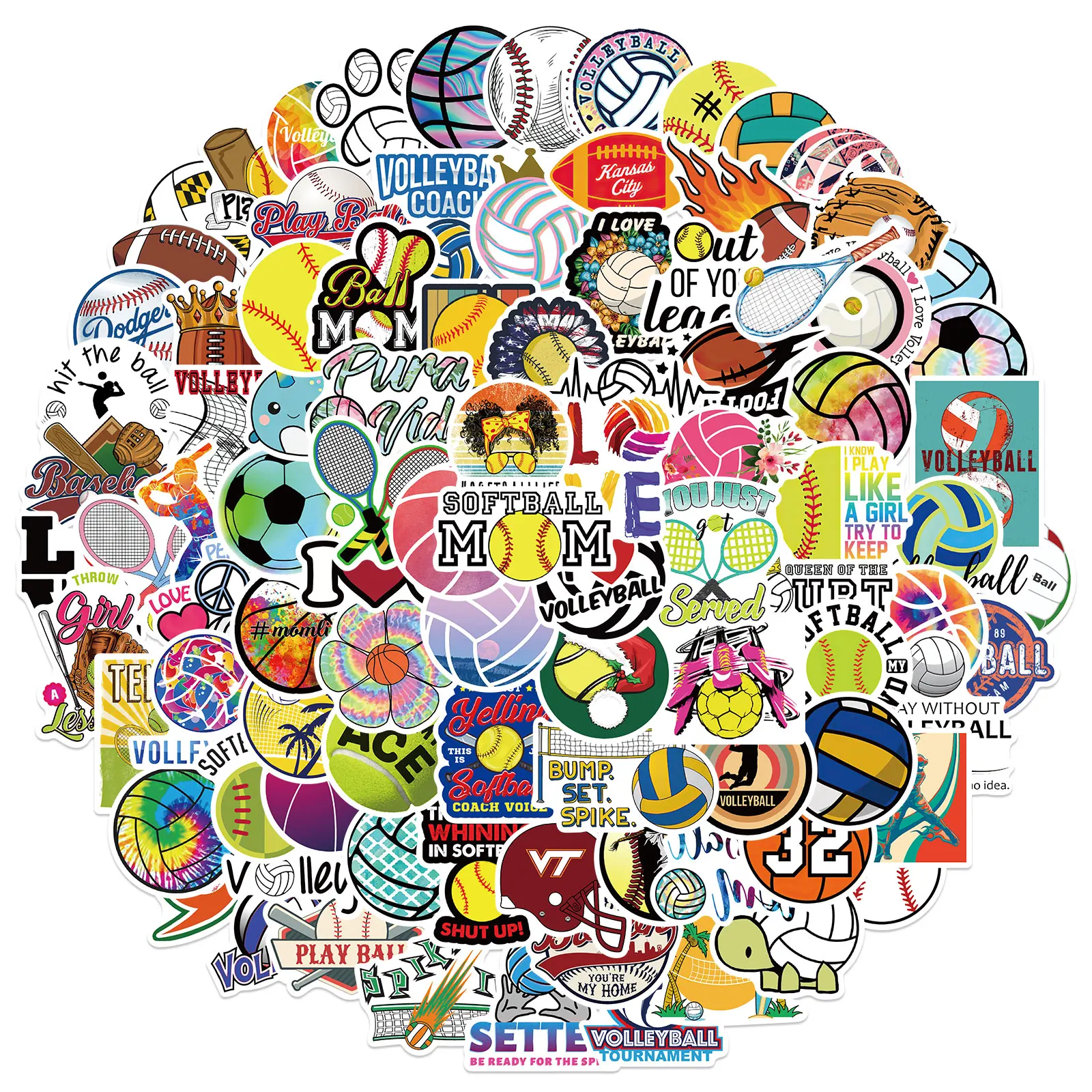 50/100PCS Sports Volleyball Softball Soccer Ball Stickers for Kid Children Decal Toy DIY Helmet Motorcycle Phone Case Luggage