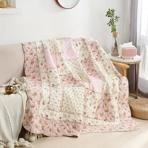 Floral -print cotton quilt on bed, padded comforter, European blanket, chess, cubrecam, bed cloak 8 Main Sales Couple Bed - №5