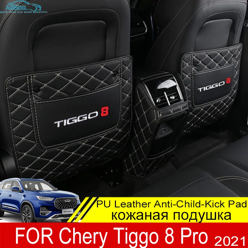 For Chery Tiggo 8 Pro 2023 2022 Leather Anti-Child-Kick Pad Car Waterproof Seat Back Protector Cover Mud Storage Bag Accessories