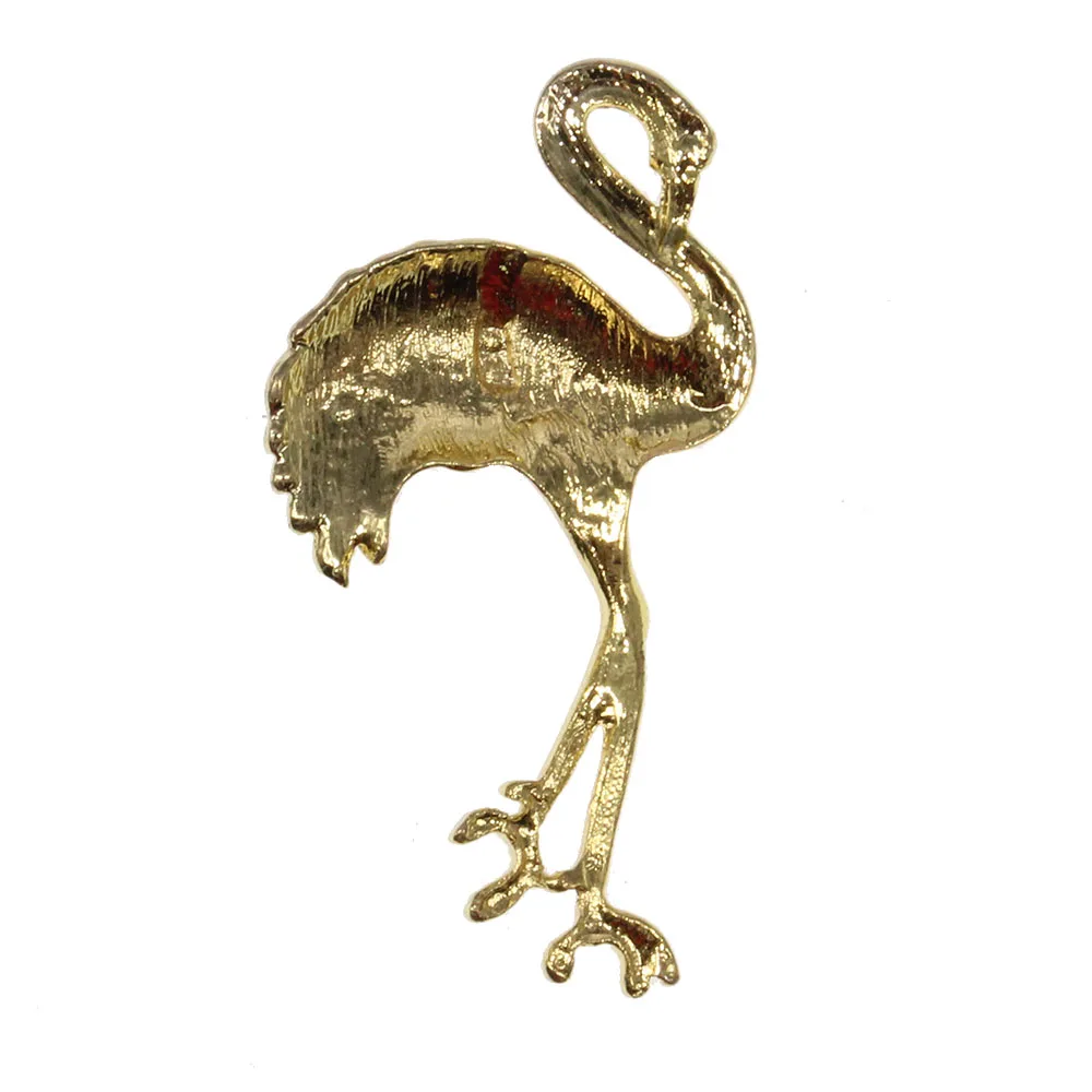 100pcs/lot Fashion Summer Jewelry Gold Tone Flat Back Flamingo Bird Brooches For Women Pink Enamel Rhinestone Pin Brooch