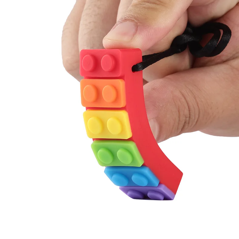 1Pcs Sensory Chew Necklace Brick Chewy Kids Silicone Biting Pencil Topper Teether Toy, Silicone teether for children with autism