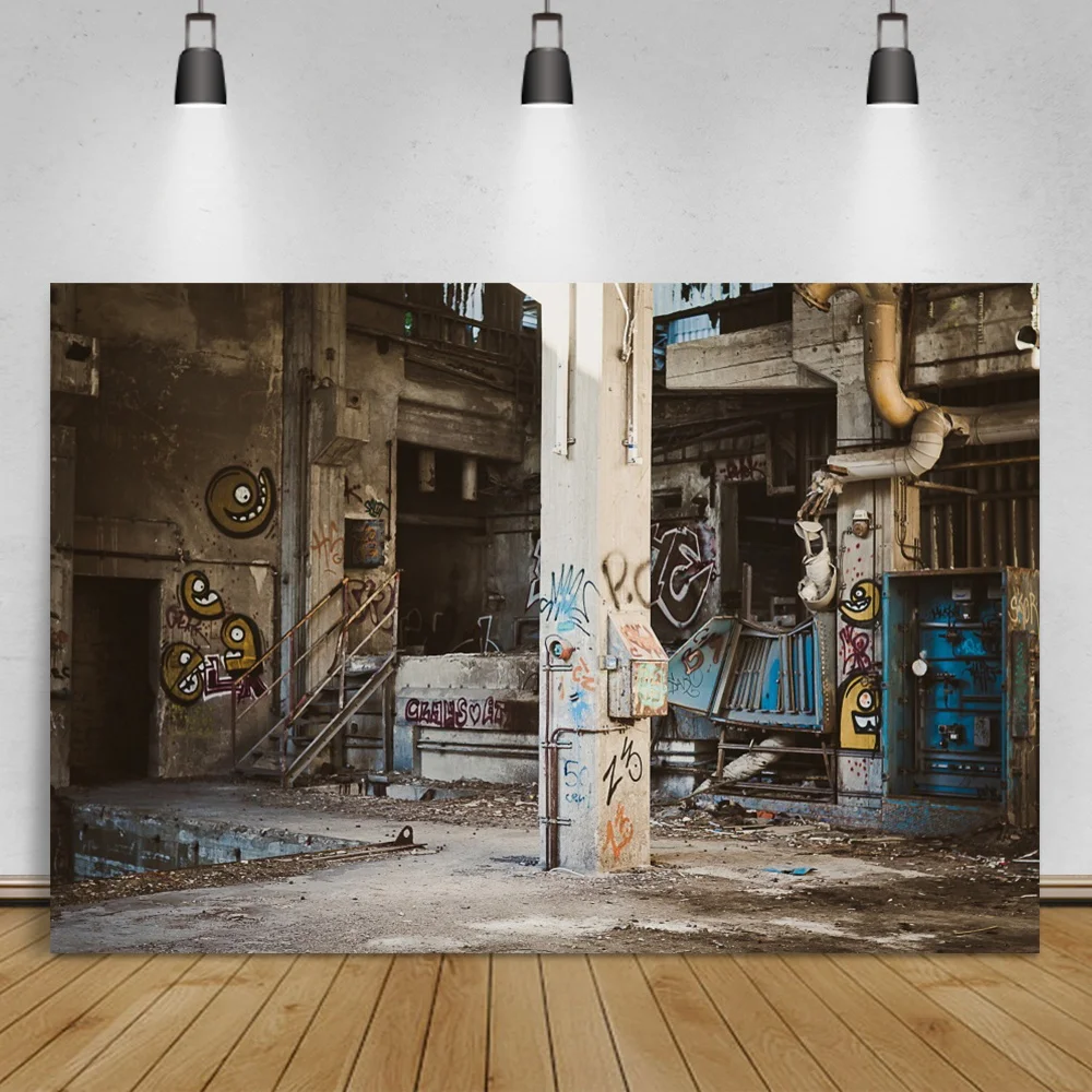 Laeacco Graffiti Deserted Factory Scenic Photographic Background Customized Banner Poster Photography Backdrops For Photo Studio