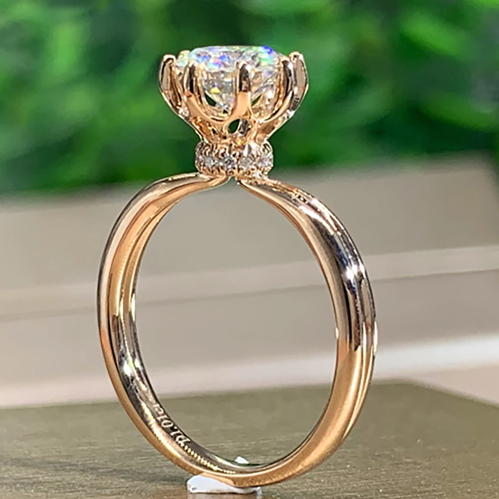 

Custom Solid 18K Au750 Rose Gold Women Wedding Engagement Ring 1 2 3 4 5 Ct Round Moissanite Diamond Ring Bouquet Flower Crown