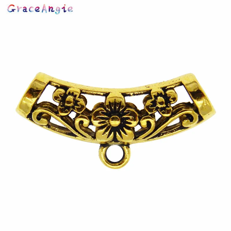 GraceAngie 20/26PCS Bail Beads Charms Antique Gold Color Tube Spacer Bead European Bracelet Pendant Jewelry Making Accessory